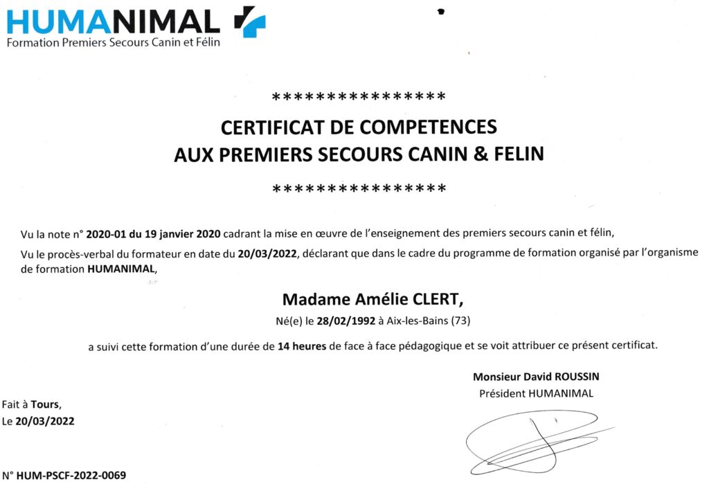 diplome secours canin humanimal